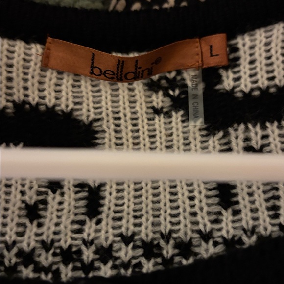 Belldini Black & White Knit Reindeer Ugly Christmas Sweater Large FREE SHIPPING - Picture 3 of 4